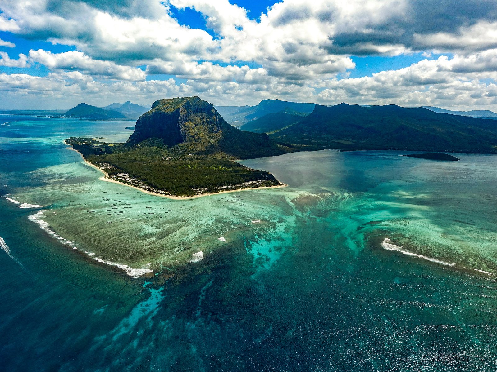 Le Morne Brabant and its lagoon from the air, south-west Mauritius